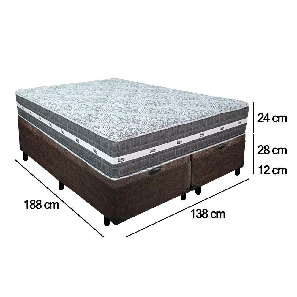 Cama Box Baú Casal Bipartido Suede + Colchão Anjos Black Graphite Molas Ensacadas 138x188x64cm Marrom - 4