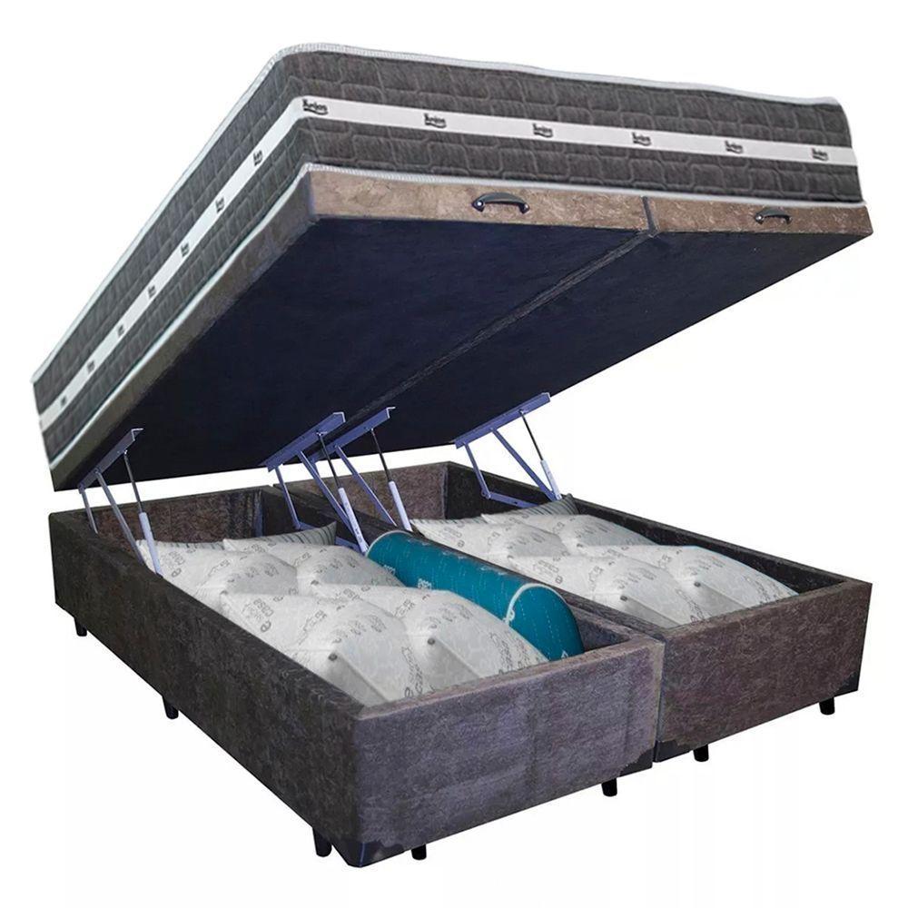Cama Box Baú Casal Bipartido Suede + Colchão Anjos Black Graphite Molas Ensacadas 138x188x64cm Marrom - 5