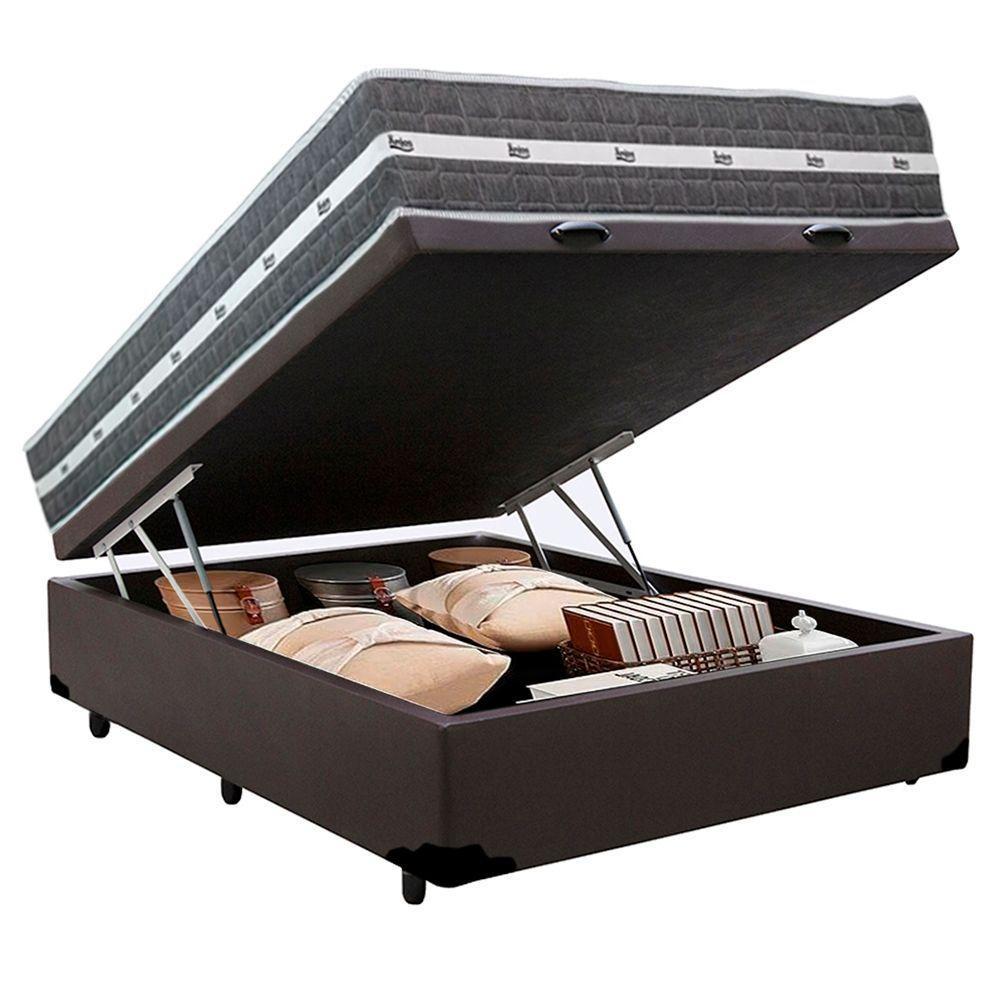 Cama Box Baú Casal Sintético + Colchão Anjos Black Graphite Molas Ensacadas 138x188x64cm Marrom - 5