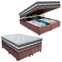 Cama Box Baú Casal Bipartido Sintético + Colchão Anjos Black Graphite Molas Ensacadas 138x188x64cm Marrom - 1