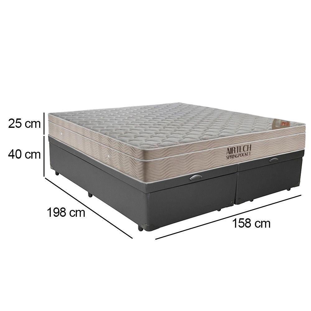 Cama Box Baú Queen Sintético Bipartido + Colchão Ortobom Airtech Molas Ensacadas 158x198x65 Cinza - 3