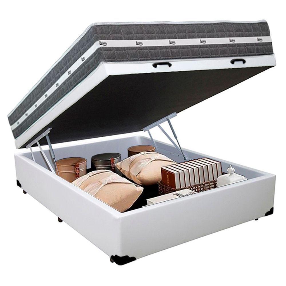 Cama Box Baú Casal Sintético + Colchão Anjos Black Graphite Molas Ensacadas 138x188x64cm Branco - 5