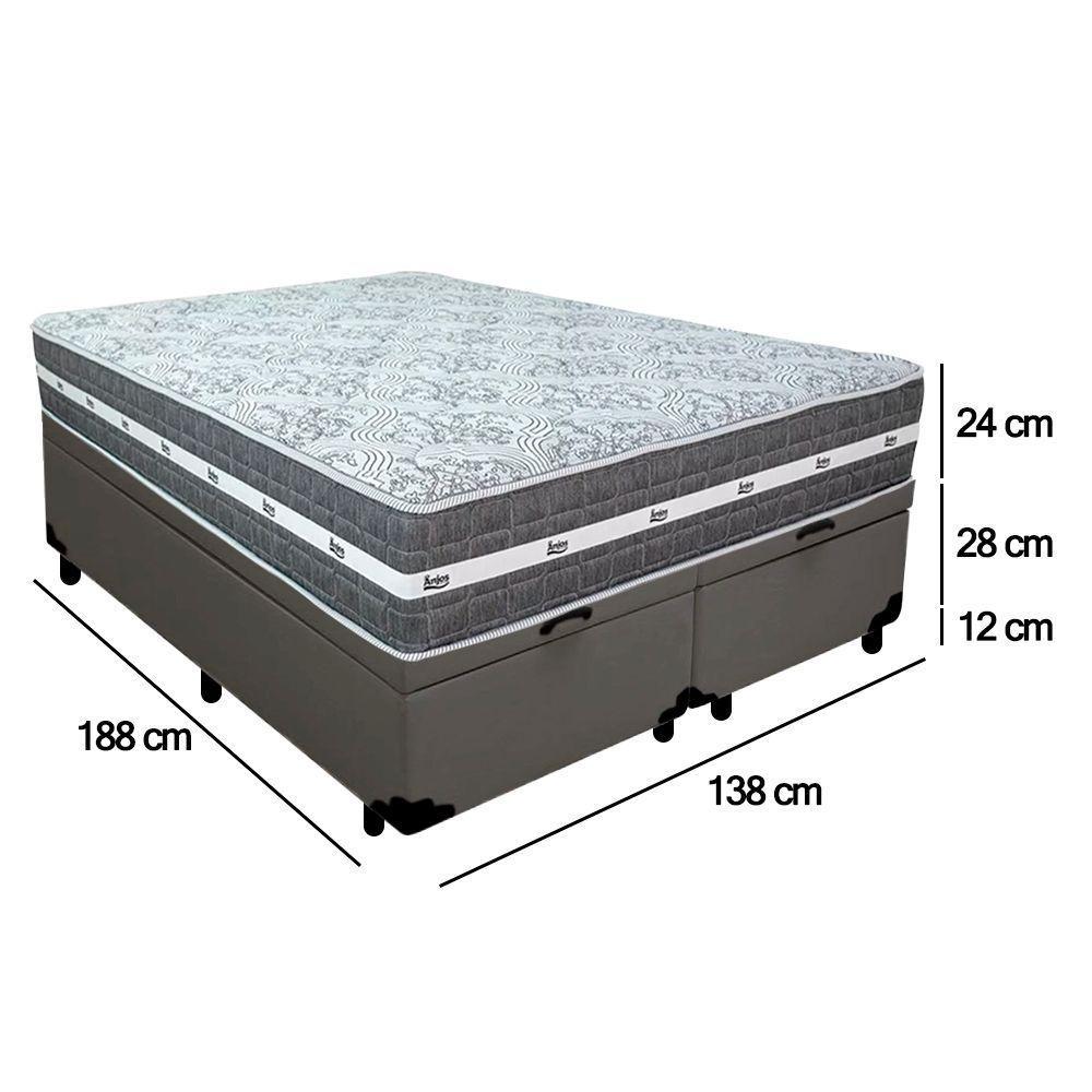 Cama Box Baú Casal Bipartido Sintético + Colchão Anjos Black Graphite Molas Ensacadas 138x188x64cm Cinza - 4
