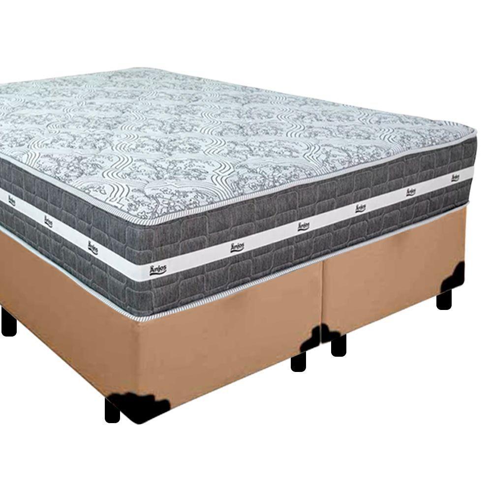 Cama Box Casal Bipartido Sintético + Colchão Anjos Black Graphite Molas Ensacadas 138x188x64cm Bege - 5