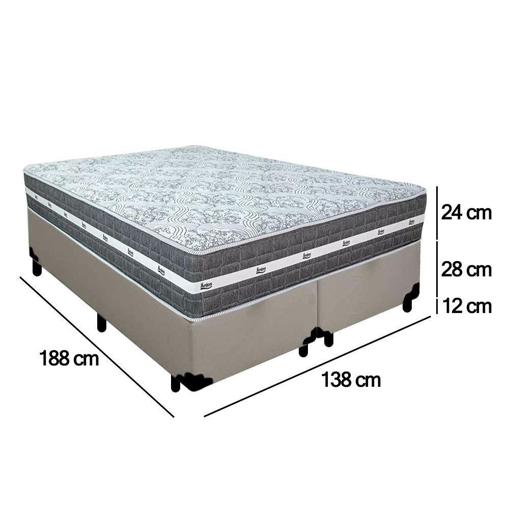 Cama Box Casal Bipartido Sintético + Colchão Anjos Black Graphite Molas Ensacadas 138x188x64cm Branco - 2