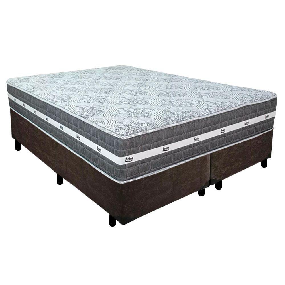 Cama Box Casal Bipartido Suede + Colchão Anjos Black Graphite Molas Ensacadas 138x188x64cm Marrom - 1
