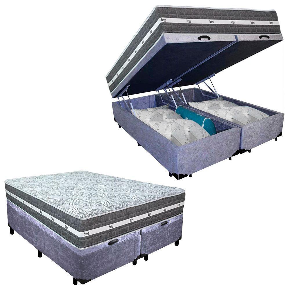 Cama Box Baú Casal Bipartido Suede + Colchão Anjos Black Graphite Molas Ensacadas 138x188x64cm Cinza - 1