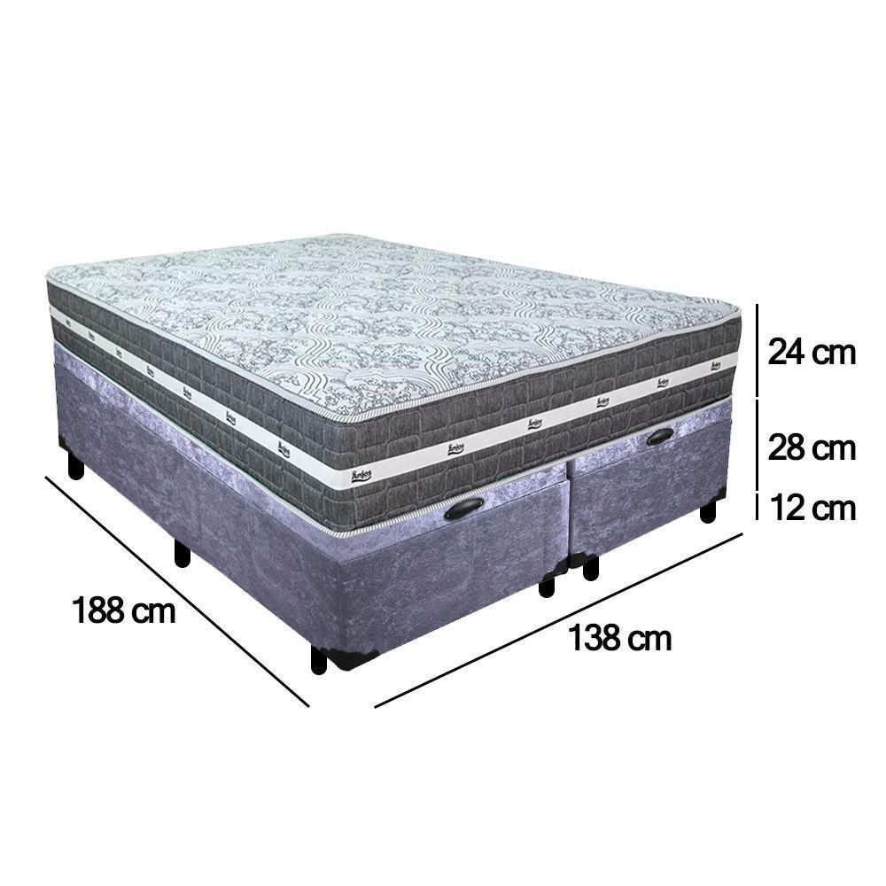 Cama Box Baú Casal Bipartido Suede + Colchão Anjos Black Graphite Molas Ensacadas 138x188x64cm Cinza - 4