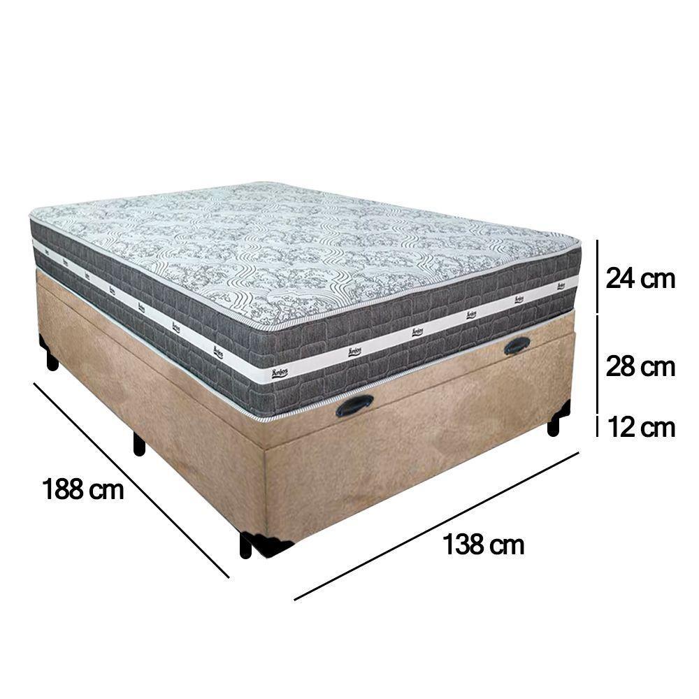 Cama Box Baú Casal Suede + Colchão Anjos Black Graphite Molas Ensacadas 138x188x64cm Bege - 4