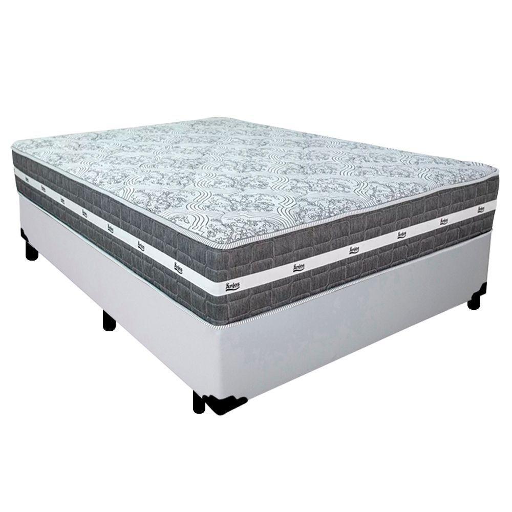 Cama Box Casal Sintético + Colchão Anjos Black Graphite Molas Ensacadas 138x188x64cm Branco - 1