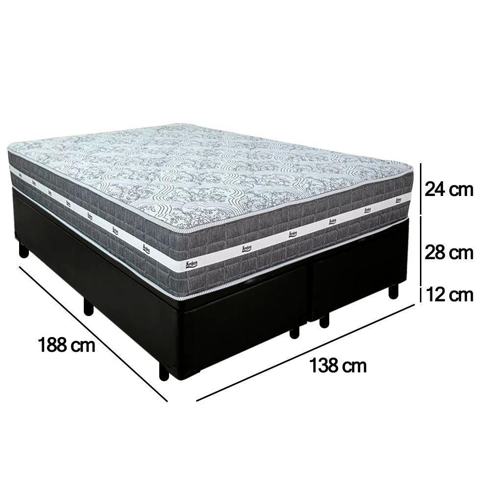 Cama Box Baú Casal Bipartido Sintético + Colchão Anjos Black Graphite Molas Ensacadas 138x188x64cm Preto - 4