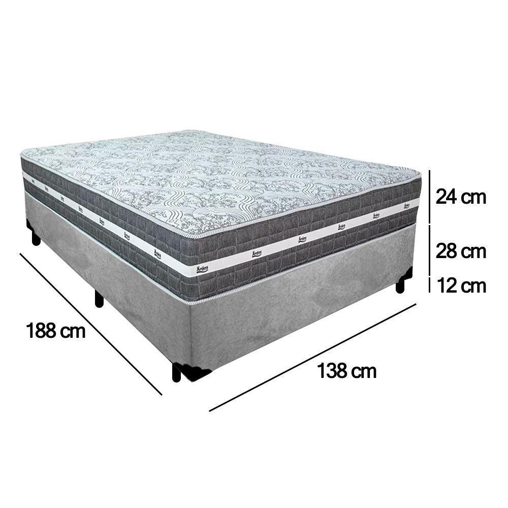 Cama Box Casal Suede + Colchão Anjos Black Graphite Molas Ensacadas 138x188x64cm Cinza - 3