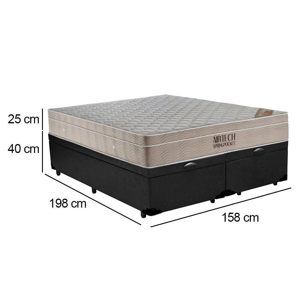Cama Box Baú Queen Sintético Bipartido + Colchão Ortobom Airtech Molas Ensacadas 158x198x65 Preto - 3
