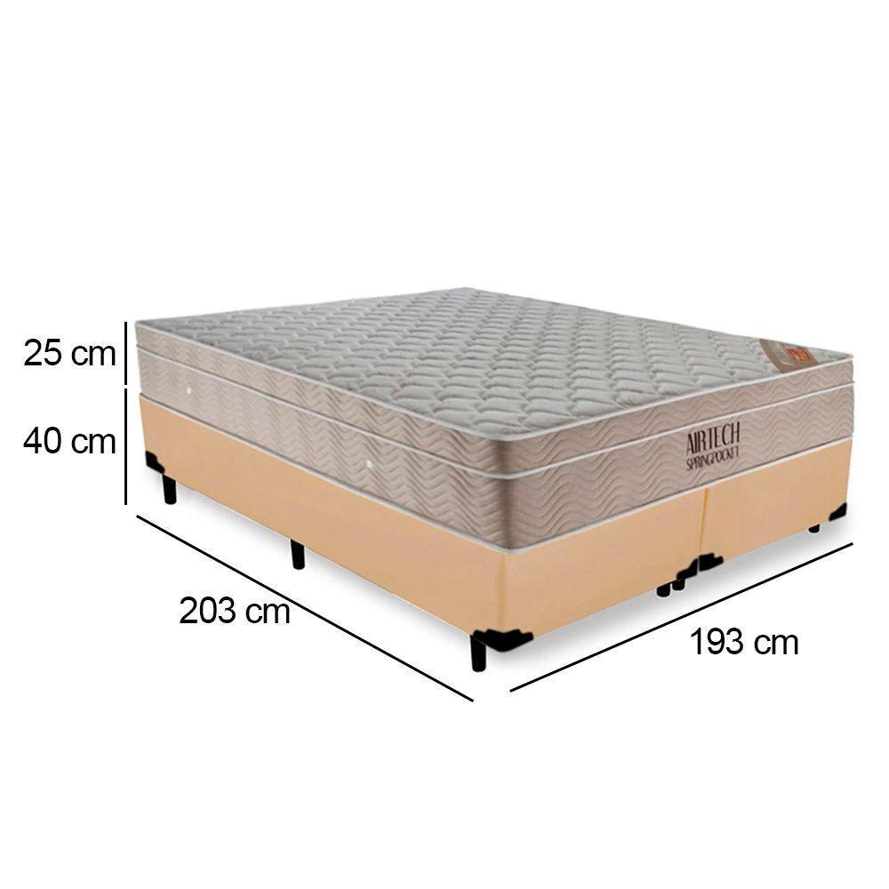 Cama Box King Bipartido Sintético + Colchão Ortobom Airtech Molas Ensacadas 193x203x65 Bege - 3