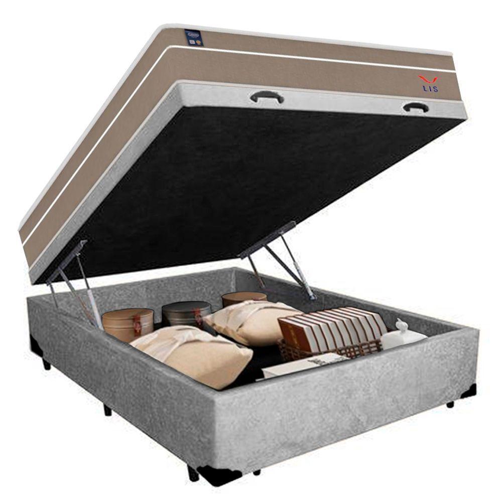 Cama Box Baú Casal Suede + Colchão Lis Molas Ensacadas Superpocket Plumatex 138x188x64cm Cinza - 5