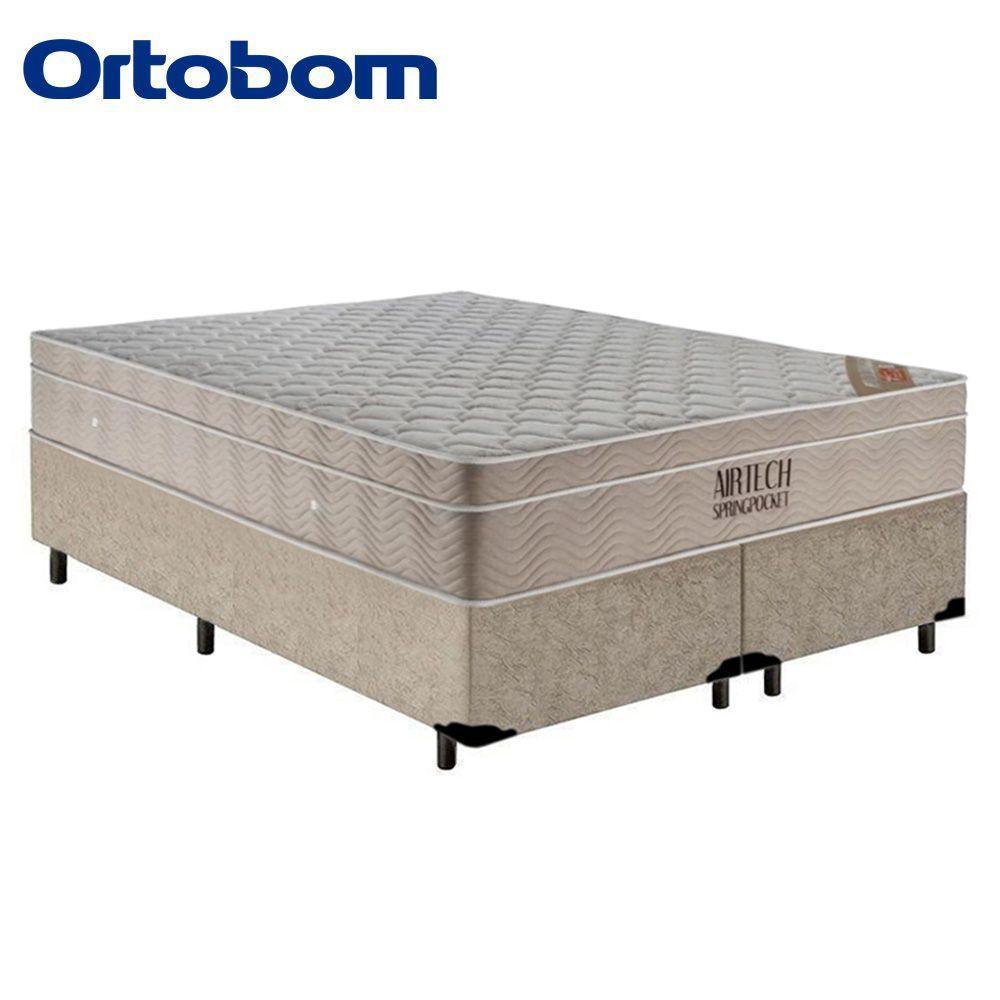 Cama Box Queen Bipartido Suede + Colchão Ortobom Airtech Molas Ensacadas 158x198x65 Bege - 6