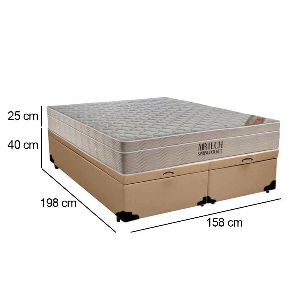 Cama Box Baú Queen Sintético Bipartido + Colchão Ortobom Airtech Molas Ensacadas 158x198x65 Bege - 3