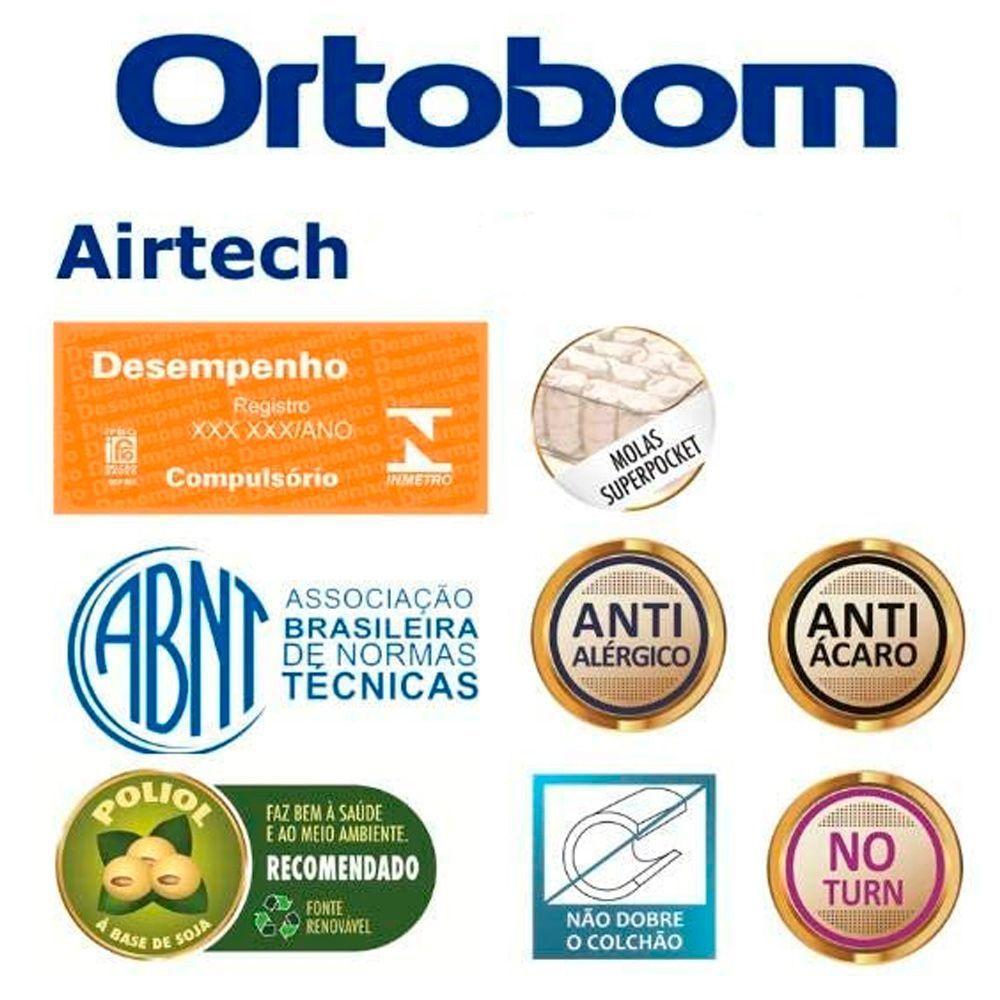 Cama Box Baú King Suede Bipartido + Colchão Ortobom Airtech Molas Ensacadas 193x203x65 Bege - 7