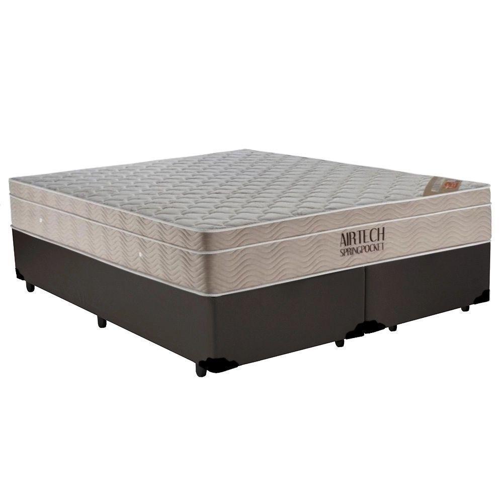 Cama Box King Bipartido Sintético + Colchão Ortobom Airtech Molas Ensacadas 193x203x65 Marrom - 1