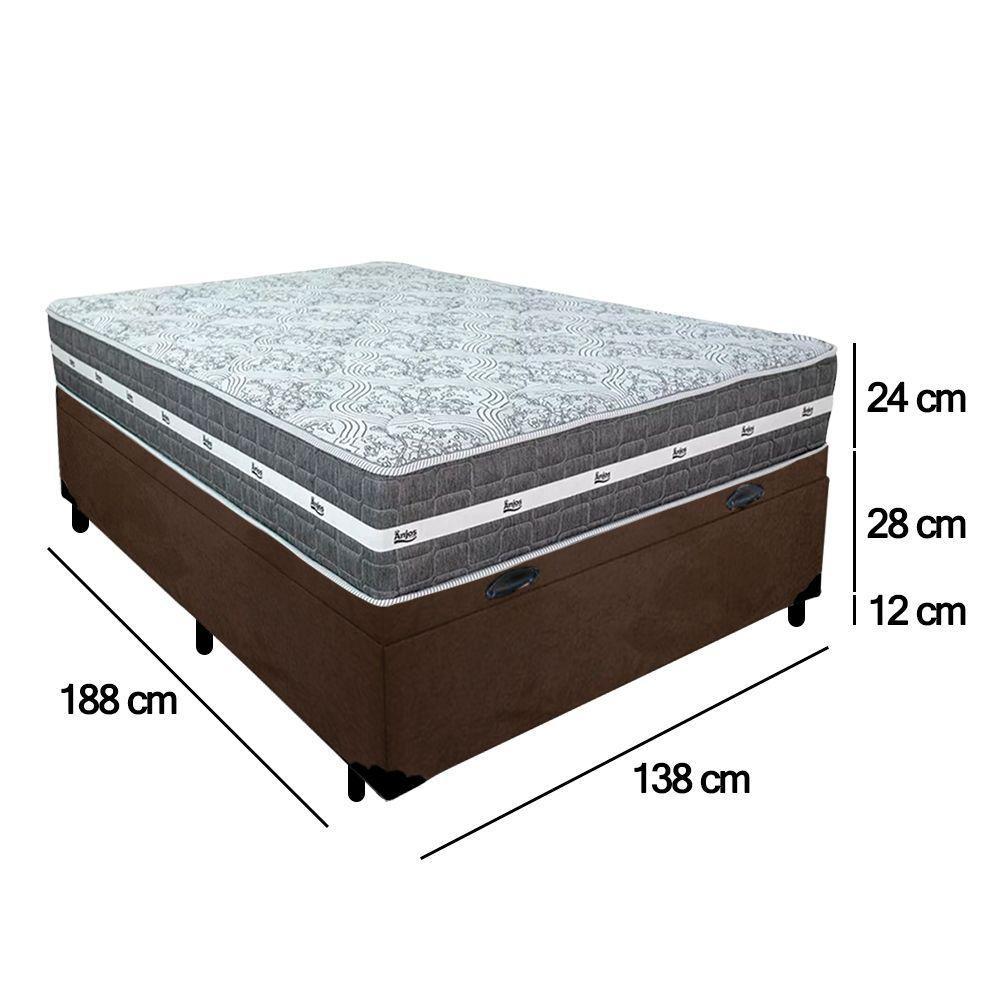 Cama Box Baú Casal Suede + Colchão Anjos Black Graphite Molas Ensacadas 138x188x64cm Marrom - 4