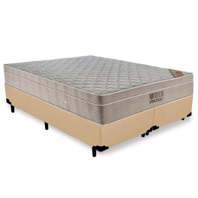 Cama Box King Bipartido Sintético + Colchão Ortobom Airtech Molas Ensacadas 193x203x65 Bege