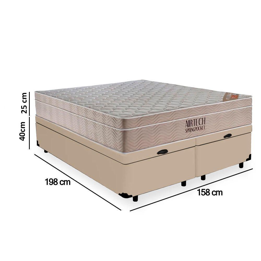 Cama Box Baú Queen Suede Bipartido + Colchão Ortobom Airtech Molas Ensacadas 158x198x65 Bege - 2