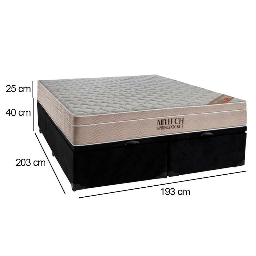 Cama Box Baú King Suede Bipartido + Colchão Ortobom Airtech Molas Ensacadas 193x203x65 Preto - 2