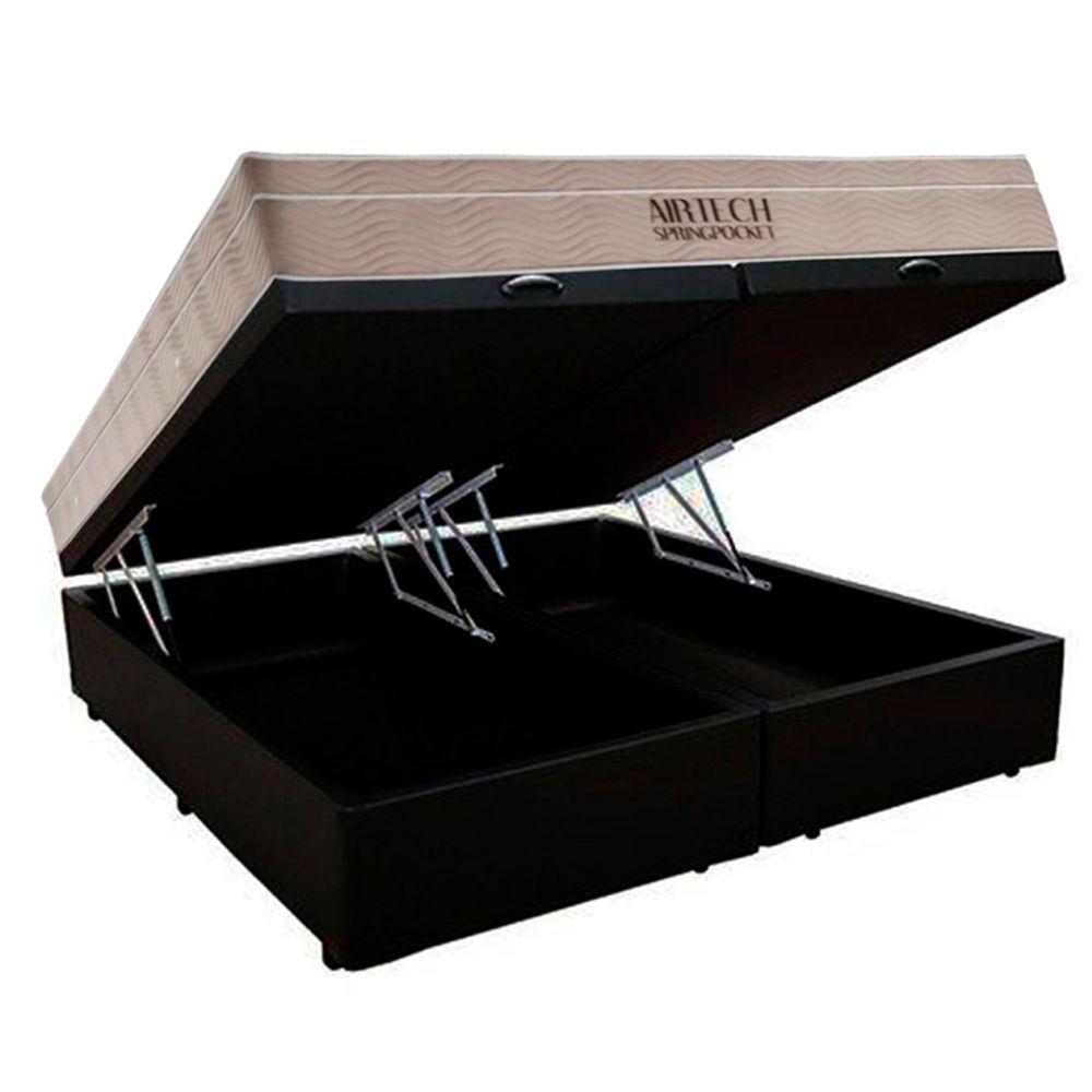Cama Box Baú King Suede Bipartido + Colchão Ortobom Airtech Molas Ensacadas 193x203x65 Preto - 5