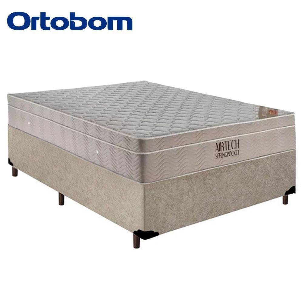 Cama Box Casal Suede + Colchão Ortobom Airtech Molas Ensacadas 138x188x65 Bege - 5