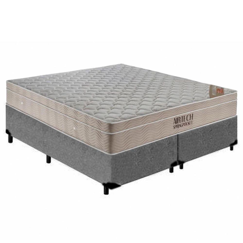 Cama Box Queen Bipartido Suede + Colchão Ortobom Airtech Molas Ensacadas 158x198x65 Cinza - 1