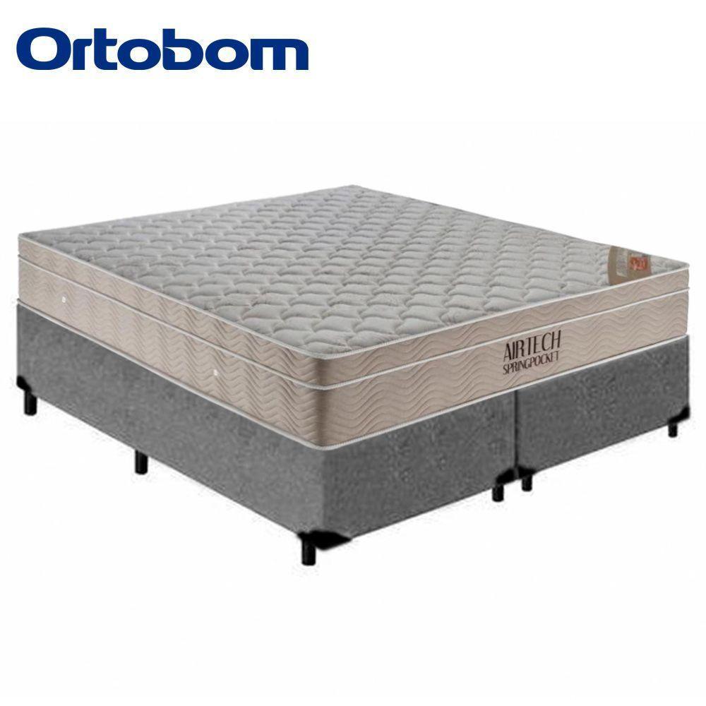 Cama Box Queen Bipartido Suede + Colchão Ortobom Airtech Molas Ensacadas 158x198x65 Cinza - 6
