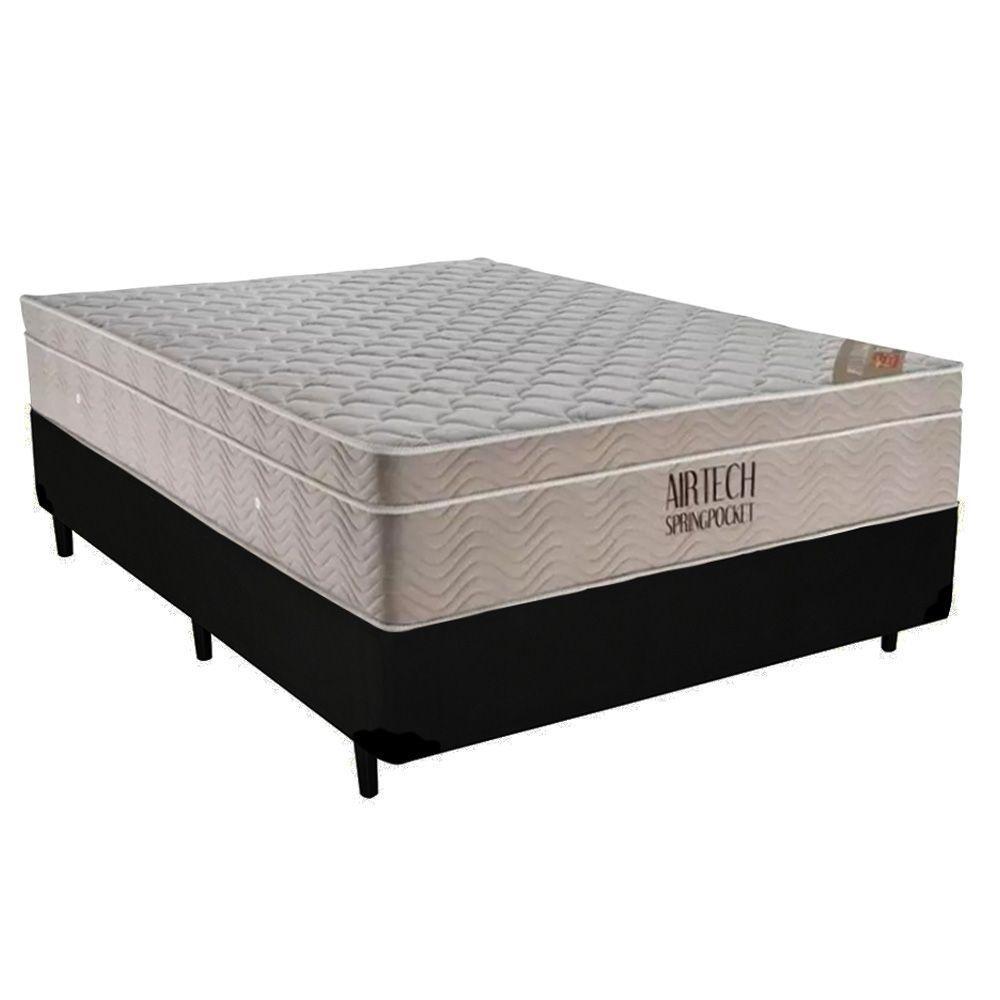 Cama Box Casal Suede + Colchão Ortobom Airtech Molas Ensacadas 138x188x65 Preto - 1