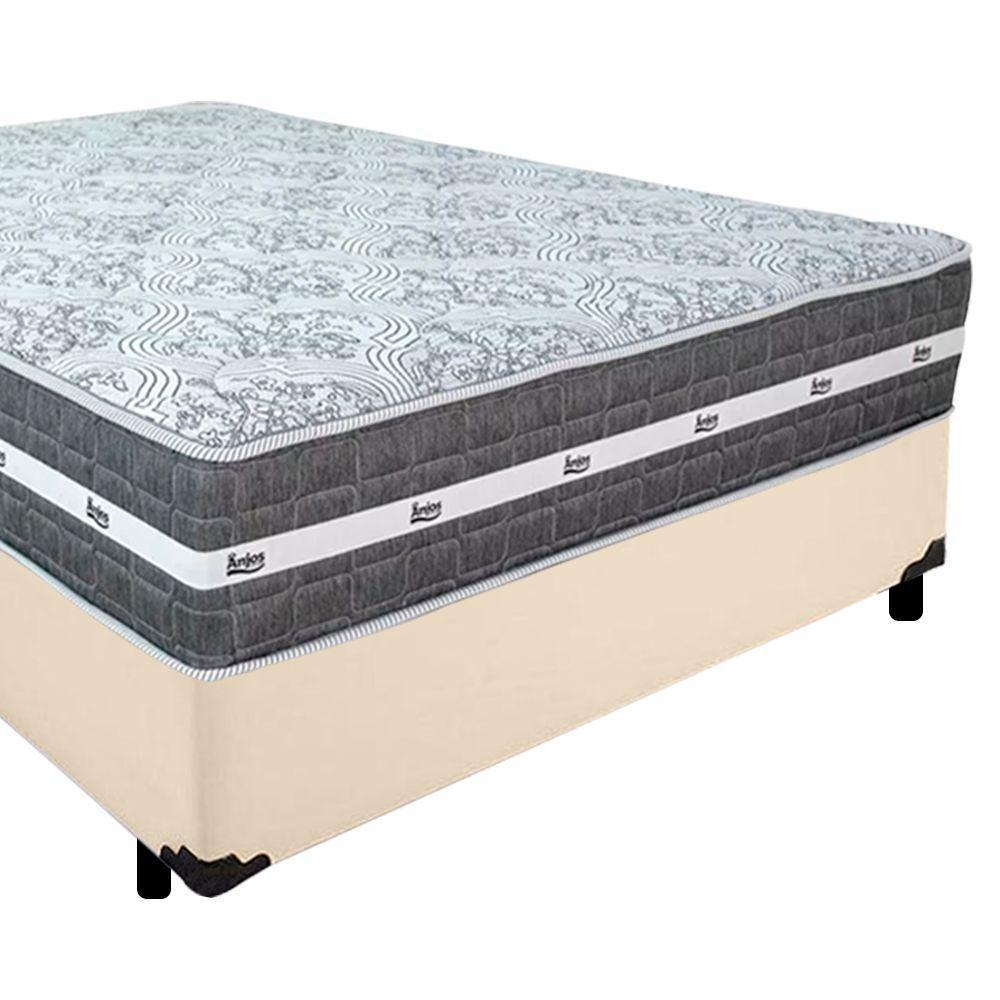 Cama Box Casal Sintético + Colchão Anjos Black Graphite Molas Ensacadas 138x188x64cm Bege - 5