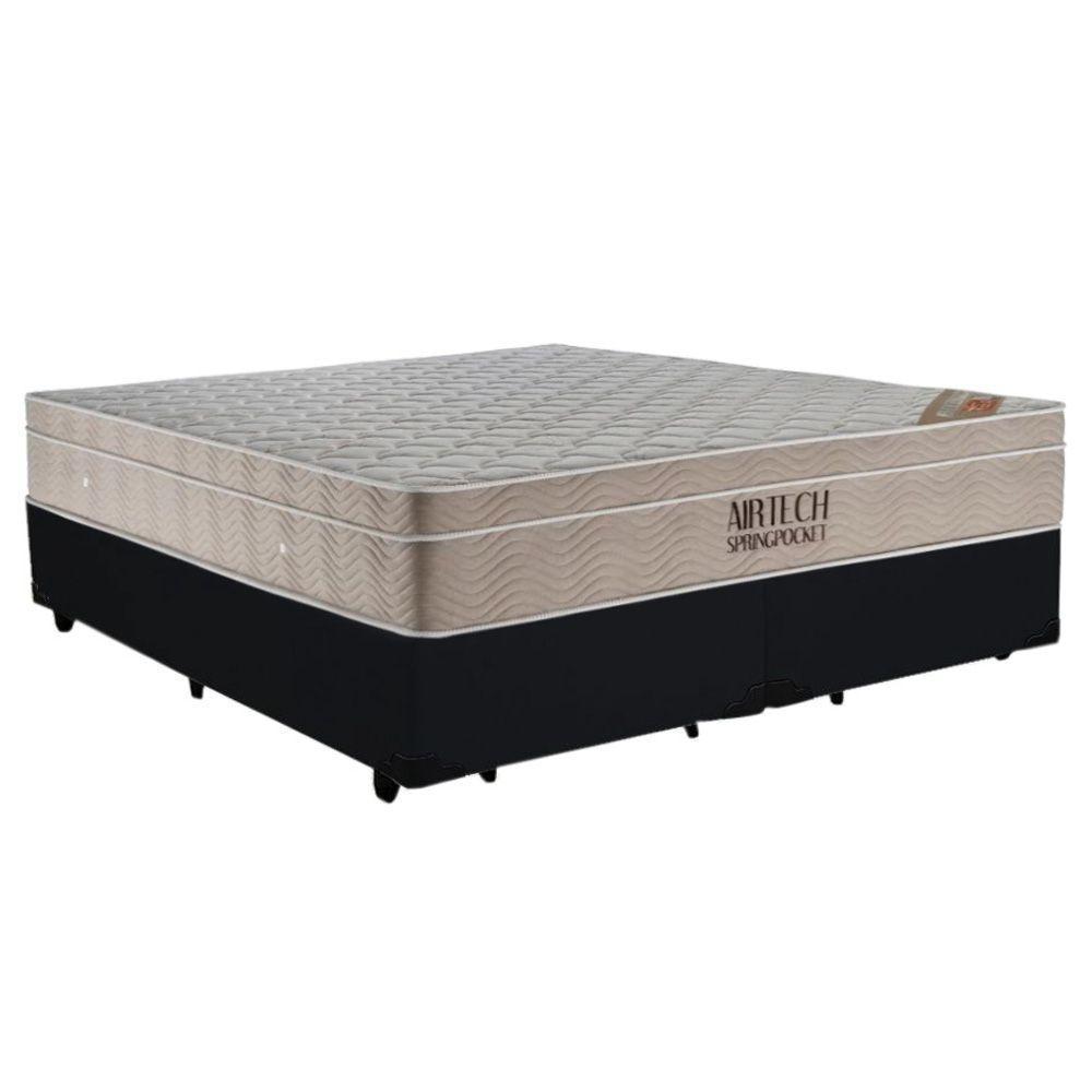 Cama Box Queen Bipartido Suede + Colchão Ortobom Airtech Molas Ensacadas 158x198x65 Preto - 1