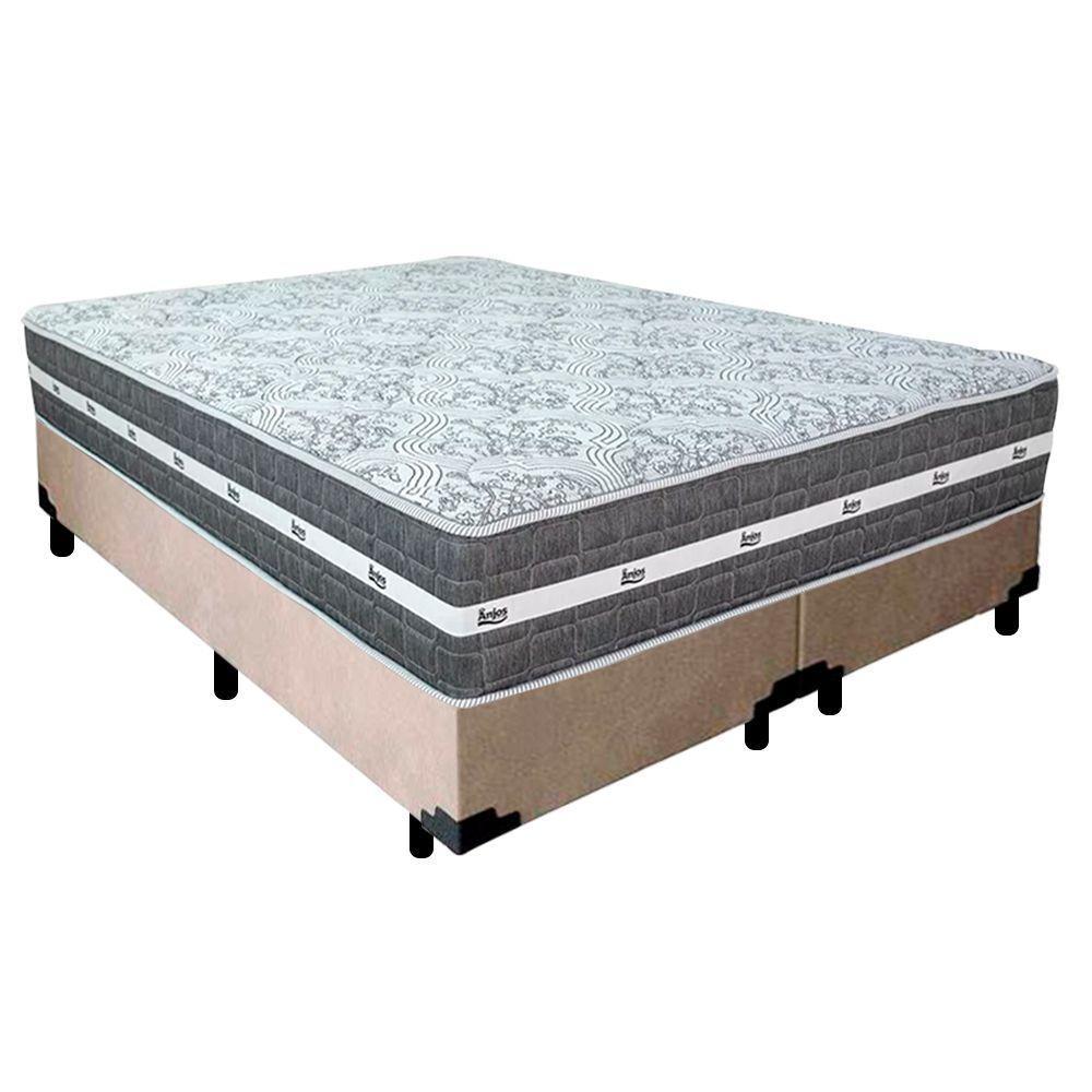 Cama Box Casal Bipartido Suede + Colchão Anjos Black Graphite Molas Ensacadas 138x188x64cm Bege - 1