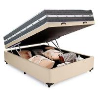 Cama Box Baú Casal Sintético + Colchão Anjos Black Graphite Molas Ensacadas 138x188x64cm Bege - 5