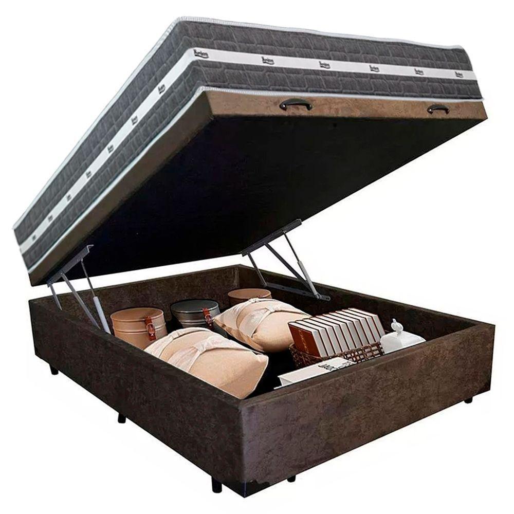 Cama Box Baú Casal Suede + Colchão Anjos Black Graphite Molas Ensacadas 138x188x64cm Marrom - 5