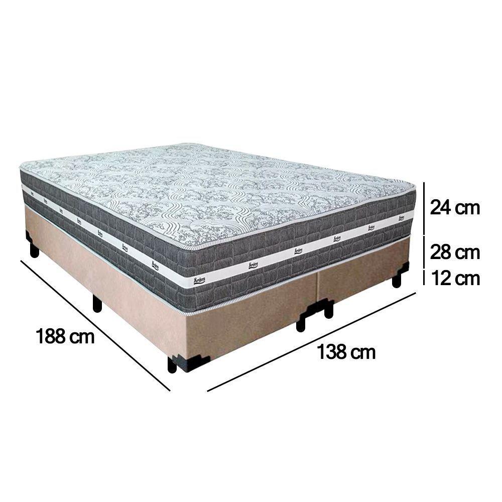 Cama Box Casal Bipartido Suede + Colchão Anjos Black Graphite Molas Ensacadas 138x188x64cm Bege - 3
