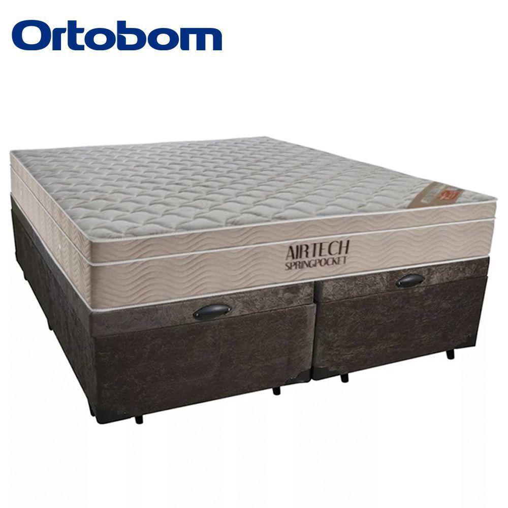 Cama Box Baú King Suede Bipartido + Colchão Ortobom Airtech Molas Ensacadas 193x203x65 Marrom - 5
