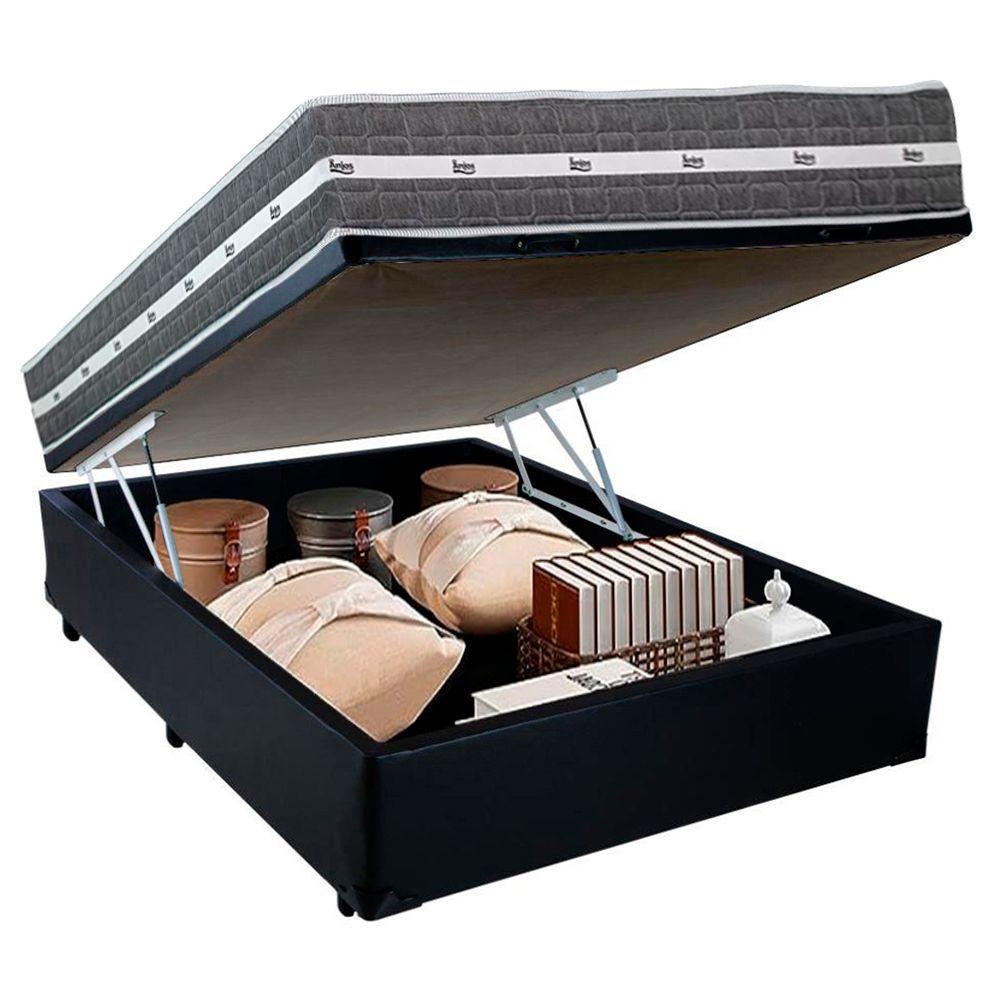 Cama Box Baú Casal Sintético + Colchão Anjos Black Graphite Molas Ensacadas 138x188x64cm Preto - 5