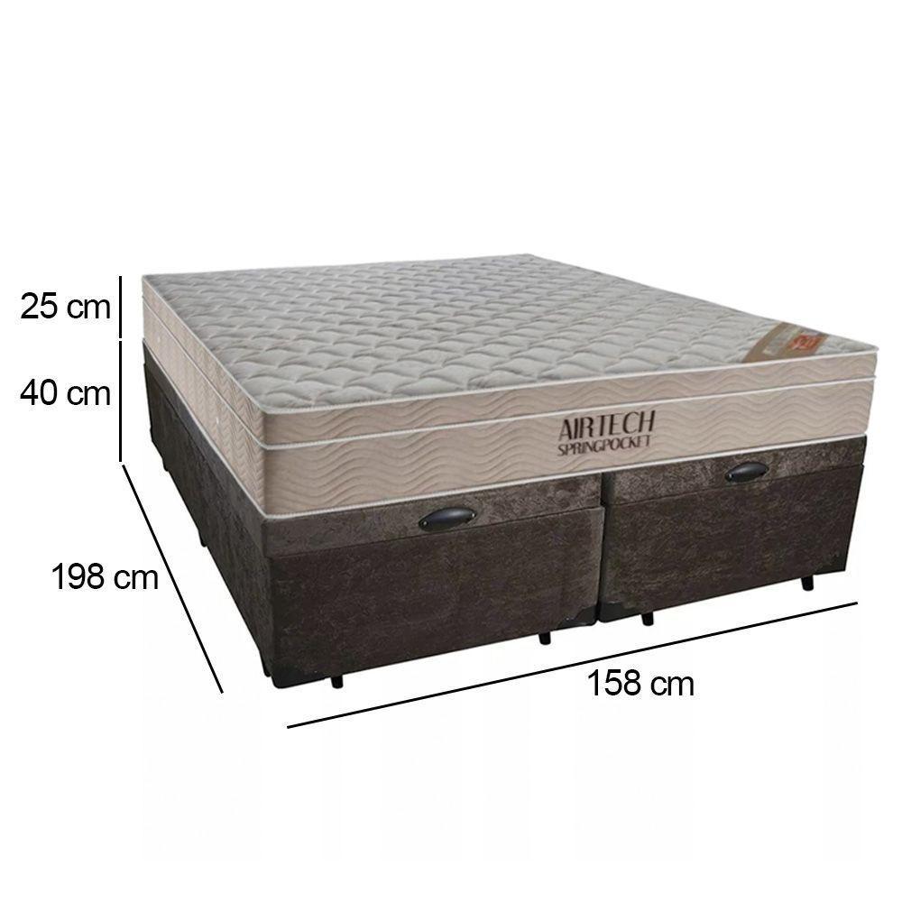 Cama Box Baú Queen Suede Bipartido + Colchão Ortobom Airtech Molas Ensacadas 158x198x65 Marrom - 3
