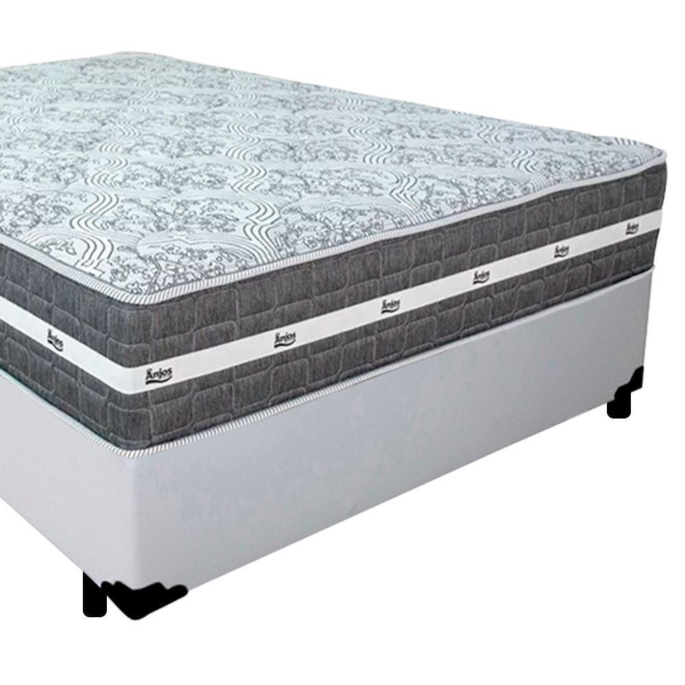 Cama Box Casal Sintético + Colchão Anjos Black Graphite Molas Ensacadas 138x188x64cm Branco - 5