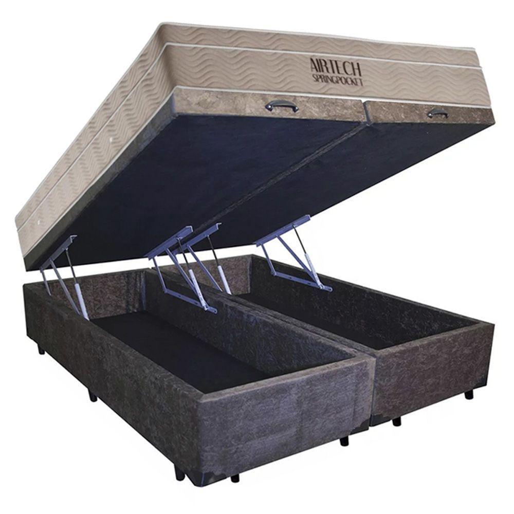 Cama Box Baú Queen Suede Bipartido + Colchão Ortobom Airtech Molas Ensacadas 158x198x65 Marrom - 6