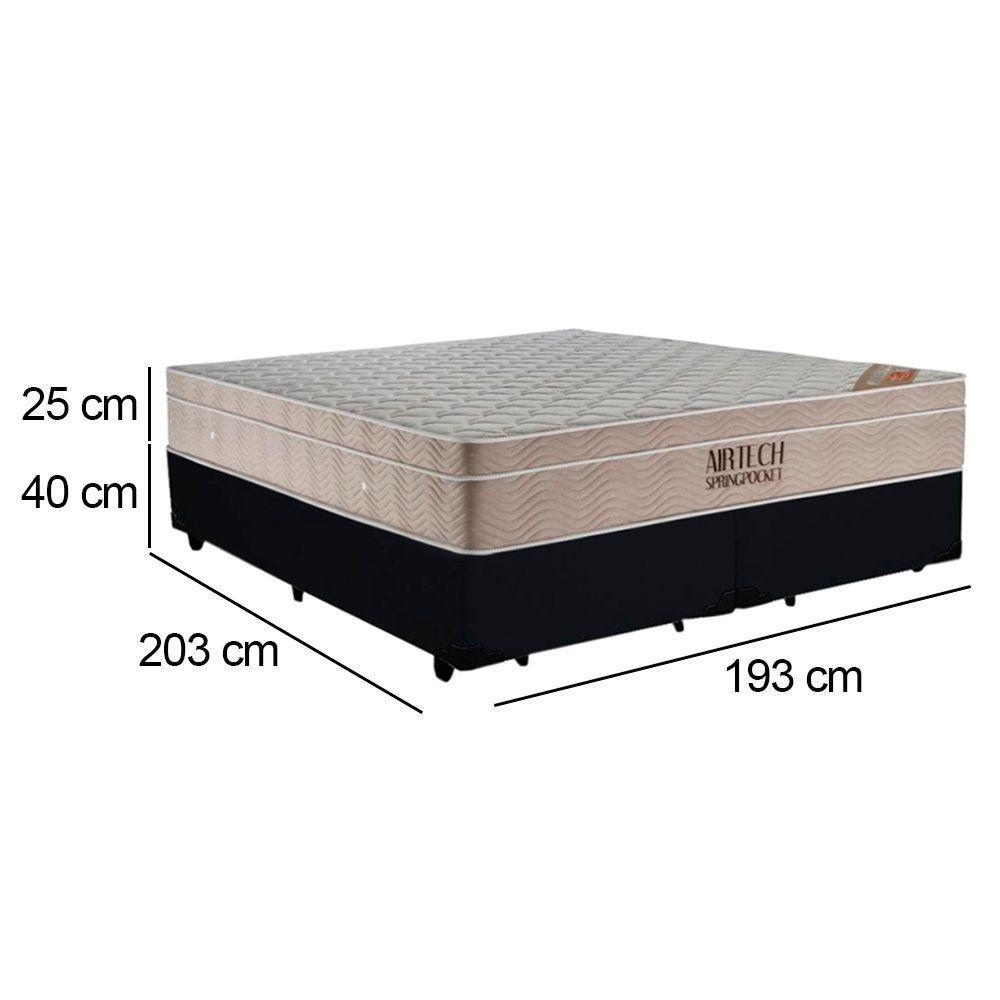 Cama Box King Bipartido Suede + Colchão Ortobom Airtech Molas Ensacadas 193x203x65 Preto - 3