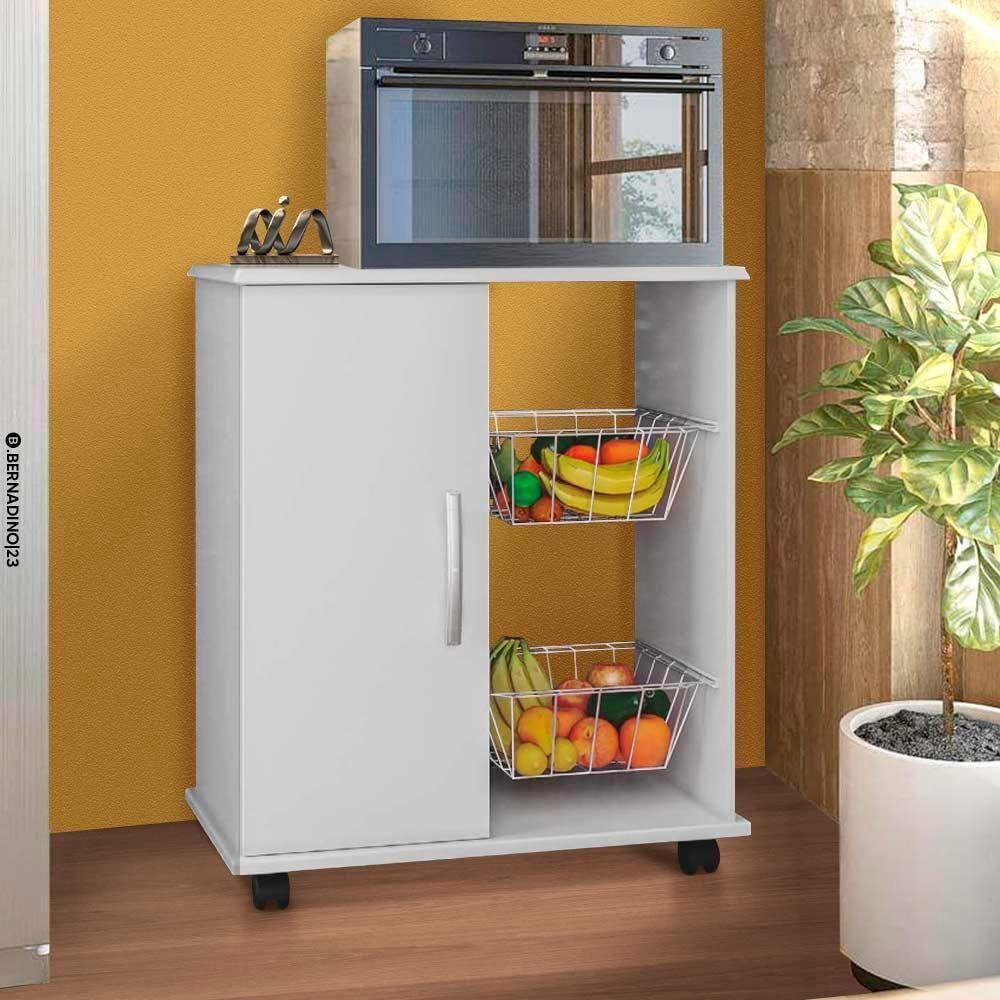 Fruteira Balcão De Cozinha 1 Porta Branco Com Rodízios Luxo - 1