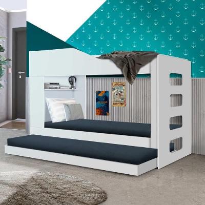 Treliche Beliche Com Cama Auxiliar 2 Em 1 Com Prateleira Branco