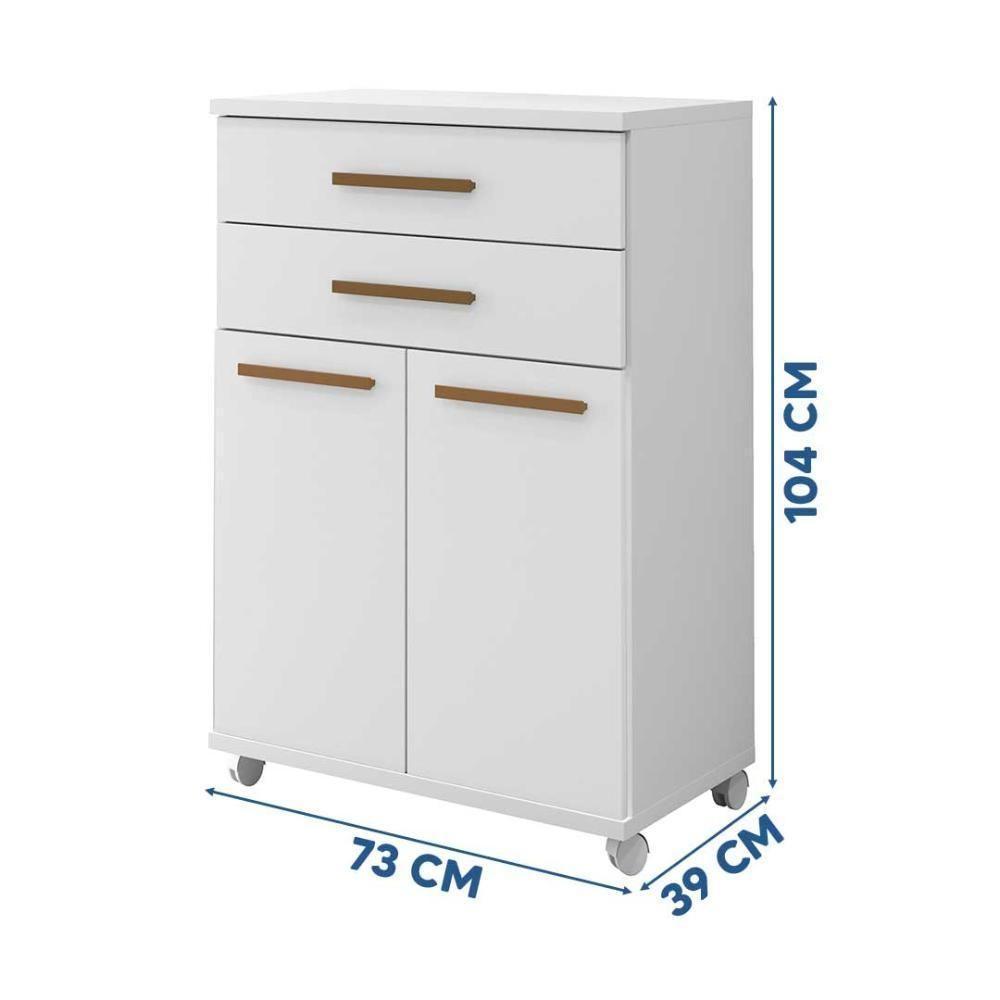 Balcão 2 Portas E 2 Gavetas Com Rodinhas Branco Mônaco - 3