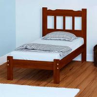 Cama Com Colchão Solteiro Castanho Madeira Maciça Perola - 3