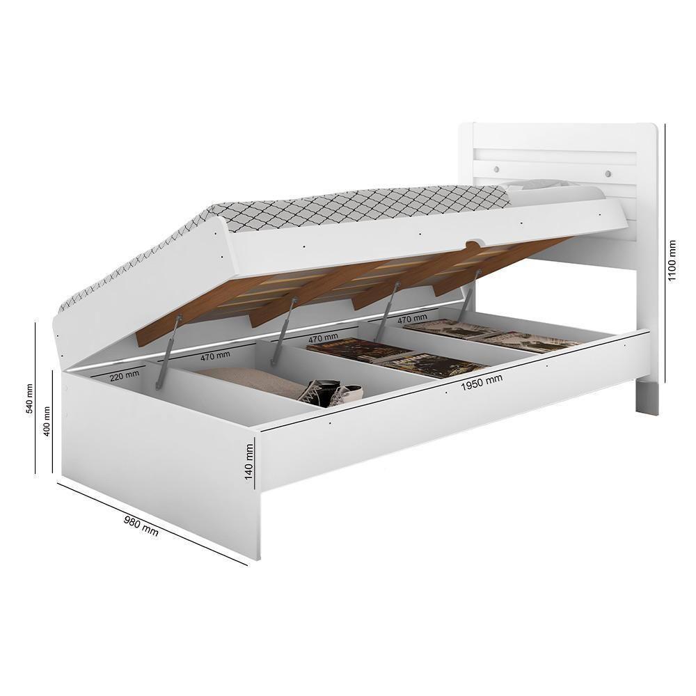 Cama Baú Solteiro Larissa 4 Repartições Branco - 4