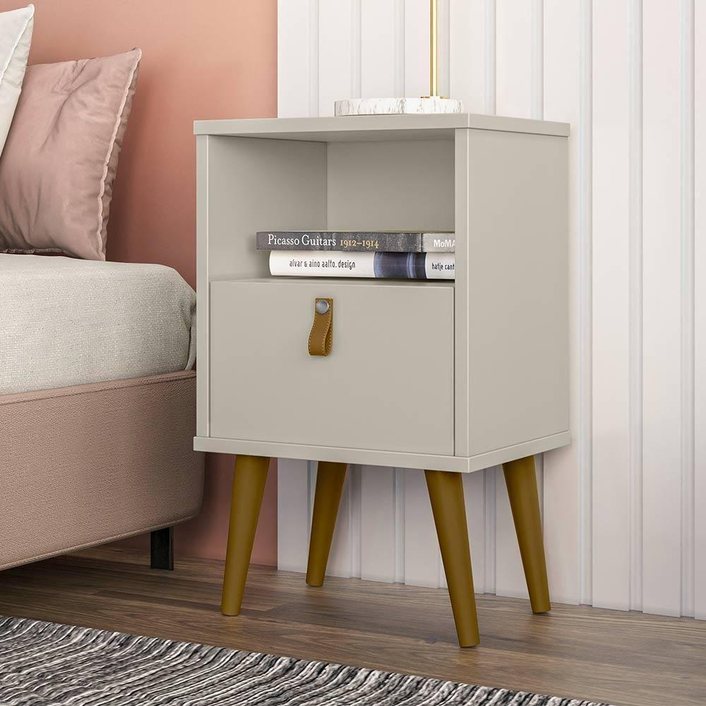 Mesa De Cabeceira Off White Pés Palito 1 Gaveta Búzios - 1